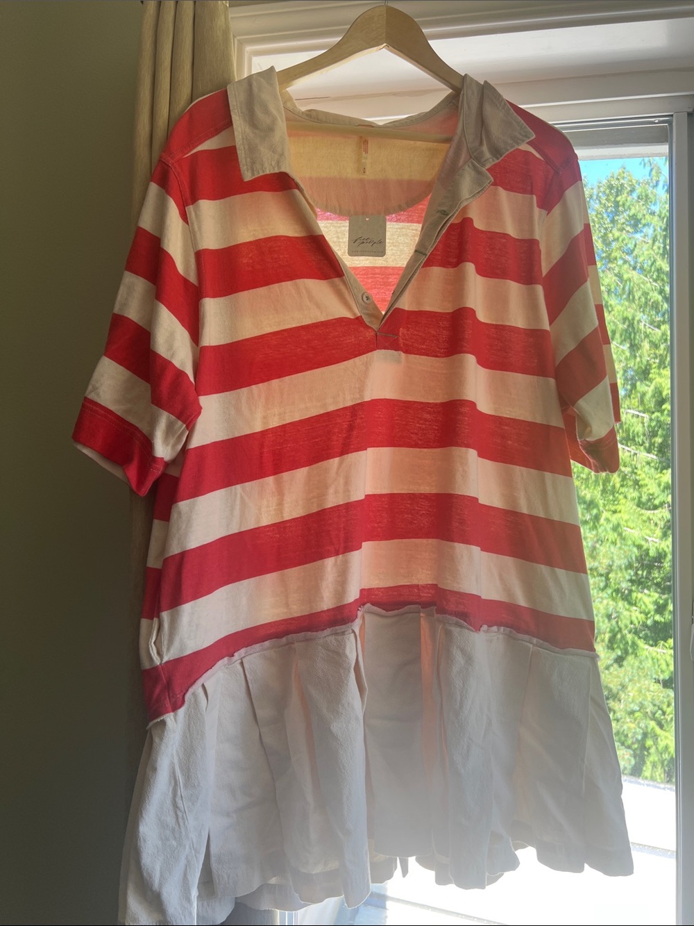 Free People Red and White Striped Polo Tunic